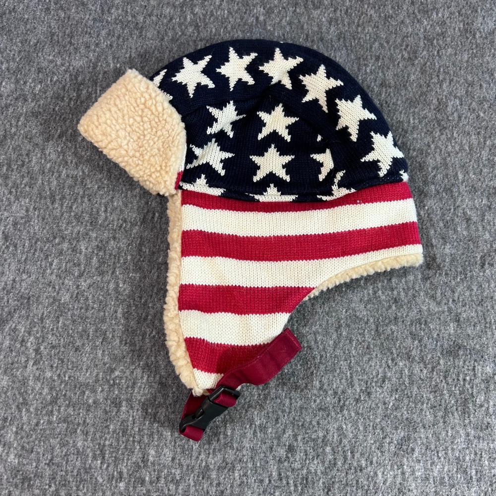 Americana Stars and Stripes Trapper Hat Faux Shearling Lined One Size